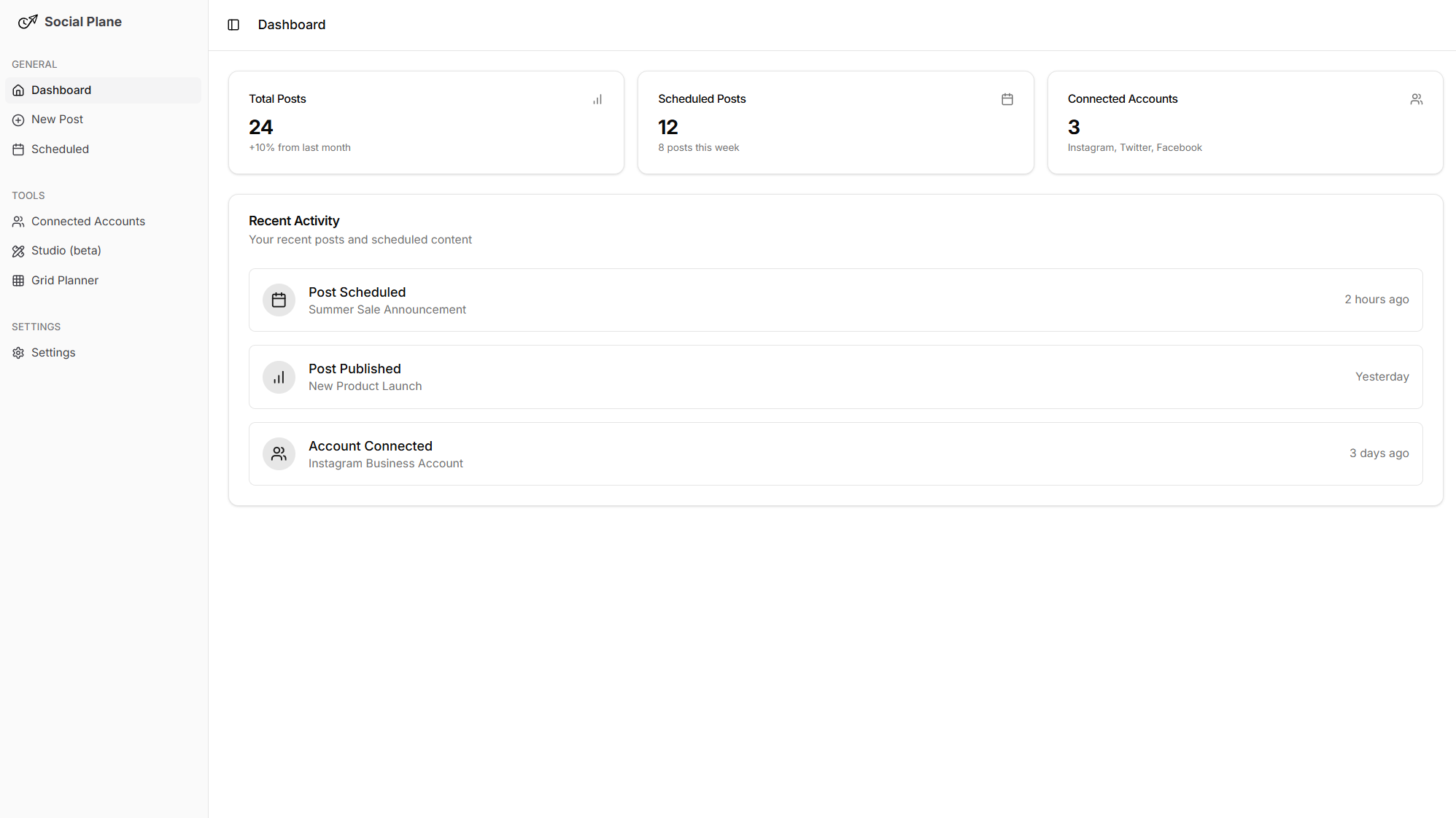 Social Plane Dashboard